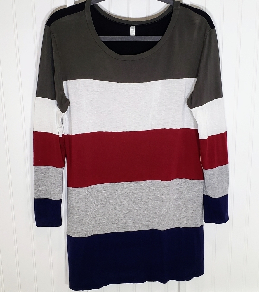 Magic Fit Made in USA Color Block Tunic Top Lightweight Maroon White Gray Small